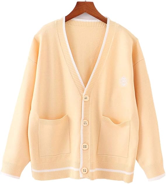 Amazon レディース カーディガン 女子 制服 無地 Vネック ゆったり トップス ニット コットン スクール セーター 通学 通勤 防寒 カーディガン ボレロ 通販