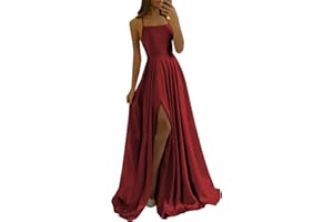 POMUYOO Satin Long Prom Dress 2025 Spaghetti Straps Bridesmaid Dresses for Women Formal Gown with Slit