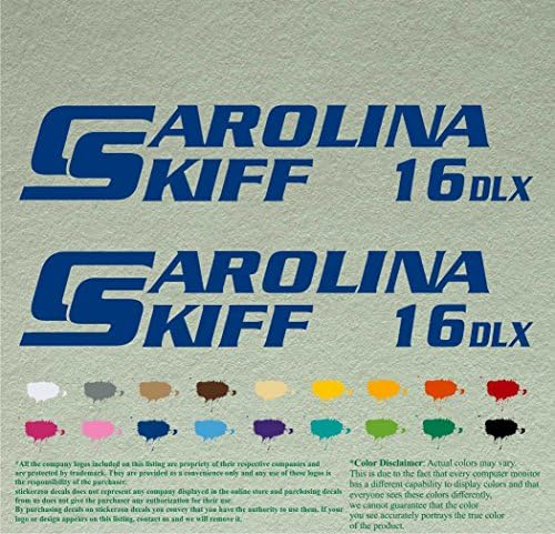 Pair of Carolina Skiff DLX 16 SET Boats Decals Vinyl Stickers Boat Outboard Motor Lot of 2 (36" X 6.5", Blue 067)