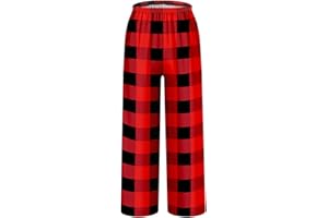 HONGTEYA Girls Christmas Pants with Pockets Soft Long Loose Kids Plaid Bottom Indoor Outdoor Xmas Holiday 8-14 Years