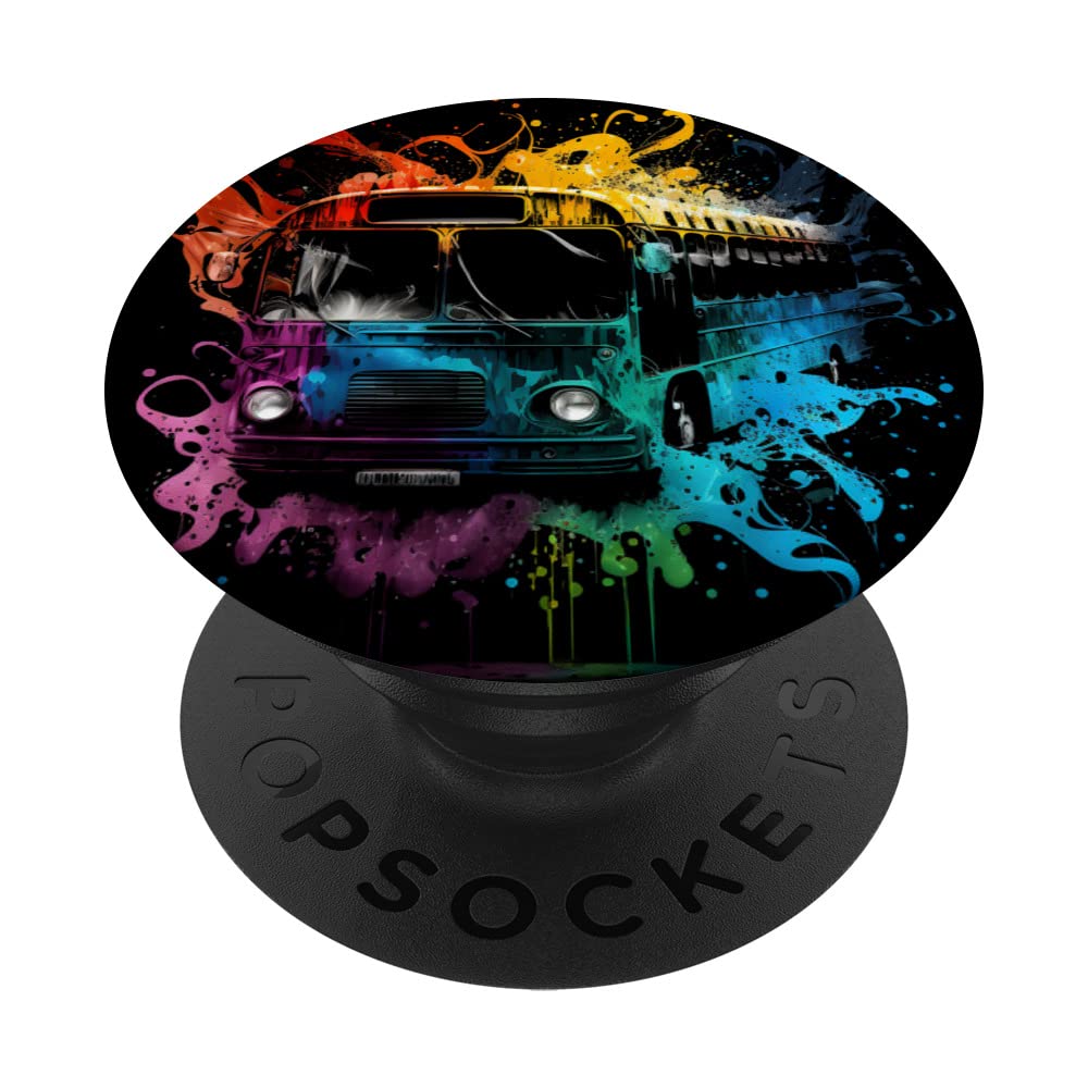 Bus Splash Art Bus Driver Omnibus Work Bus Coach Retro PopSockets Swappable PopGrip