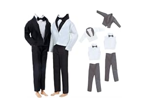 BJDBUS 2 Sets Formal Office Suits Including Black Coat , White Coat , White Shirt with Bow-Knot , Black Trousers Groom Wedding Tuxedo for 11.5 Inch Boy Doll Clothes