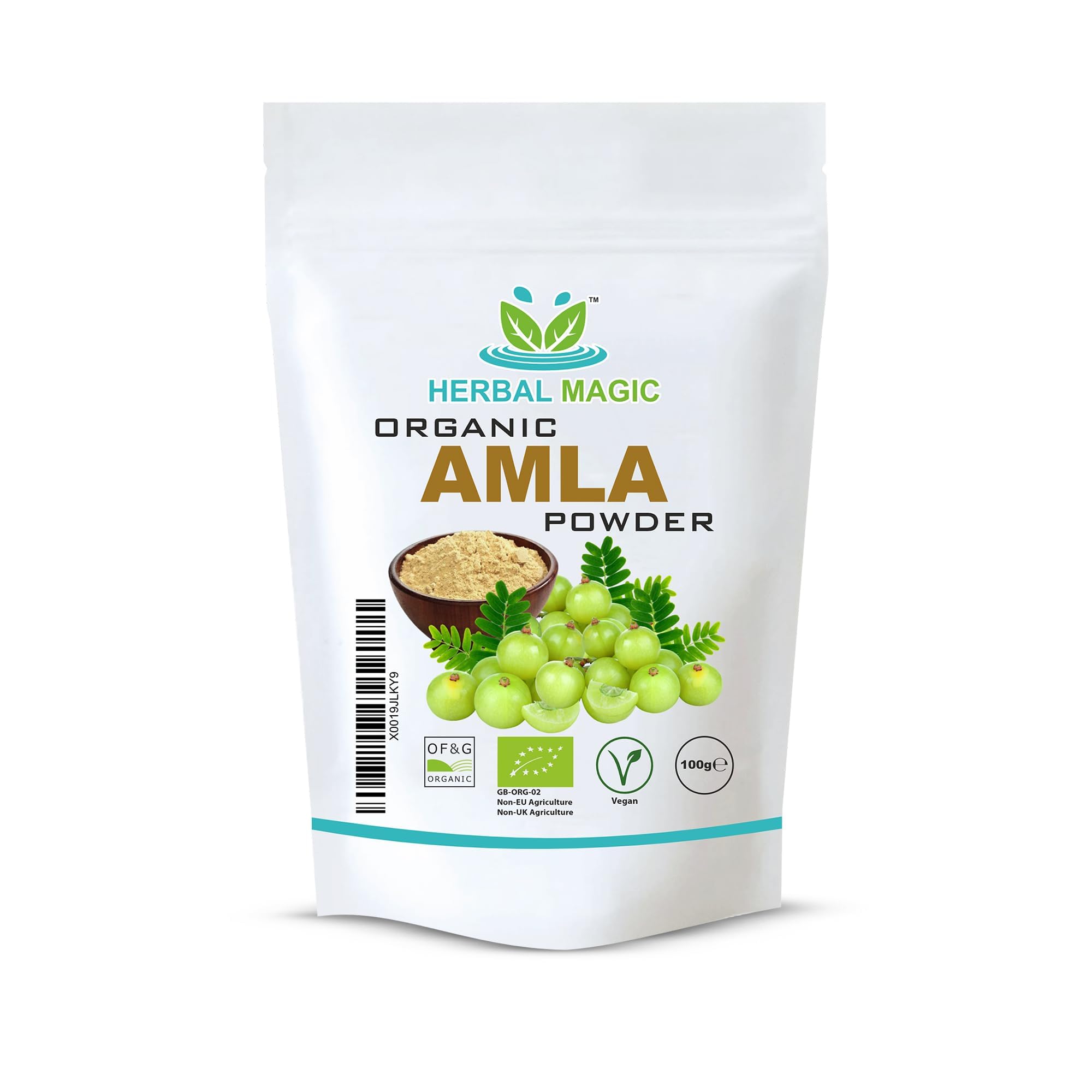 Herbal Magic's Organic Amla Powder (Indian Gooseberry)-Natural Dried (Seedless)-Vibrant Smoothies, Shakes - Hair Mask-Free from Fillers & Preservatives-OF&G UK Certified 100g pack 1