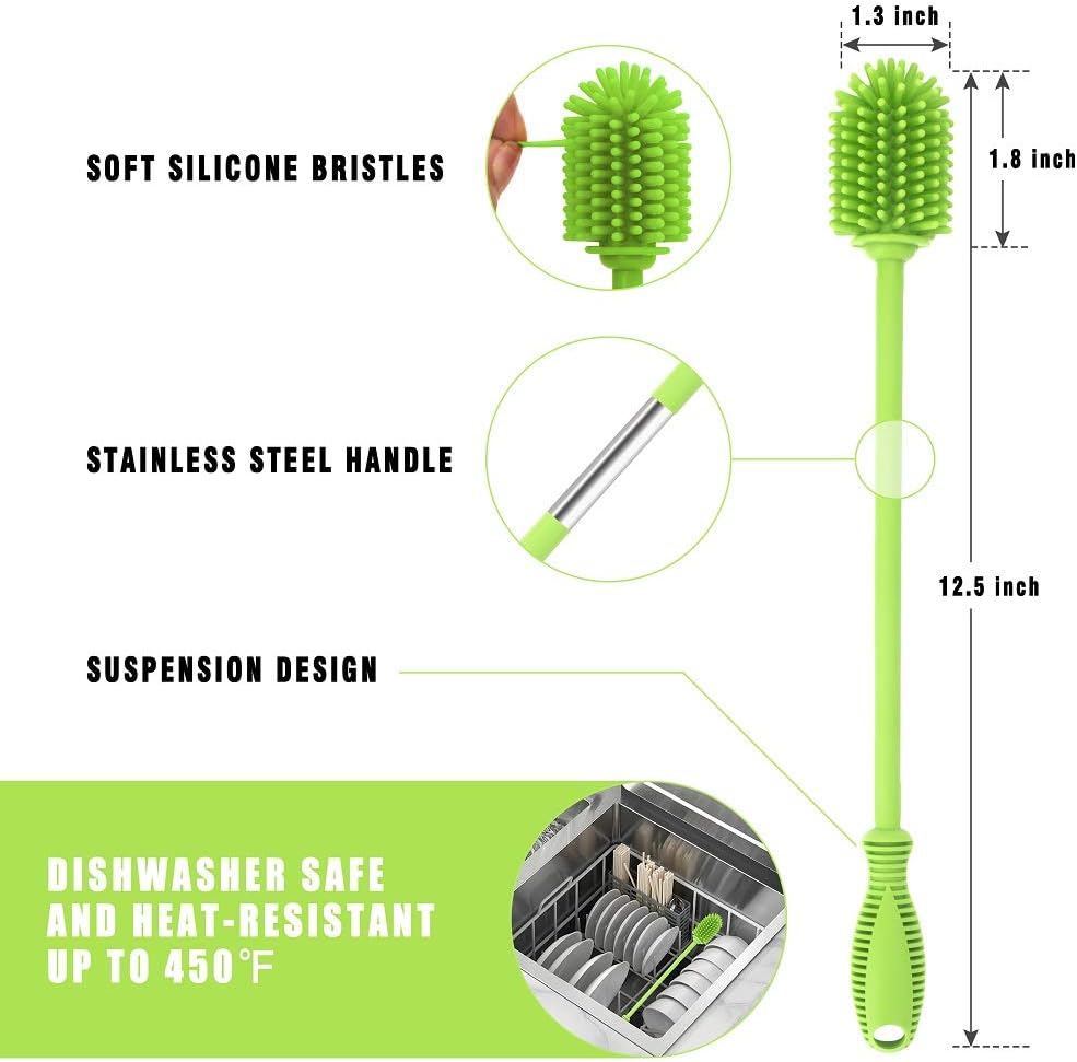 ddLUCK Baby Bottle Cleaning Brush with Long Handle, 31cm Silicone Water Bottles Cleaner Brushes for Hydro Flask Sports Bottle - Image 5