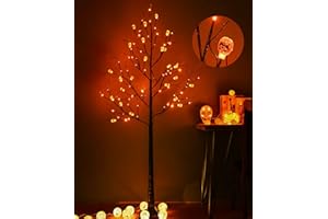ZHOUDUIDUI Halloween Tree, 6FT Black Spooky Outdoor Lighted With 96LED Orange Lights and 24 Pumpkin Ornaments for Halloween Christmas