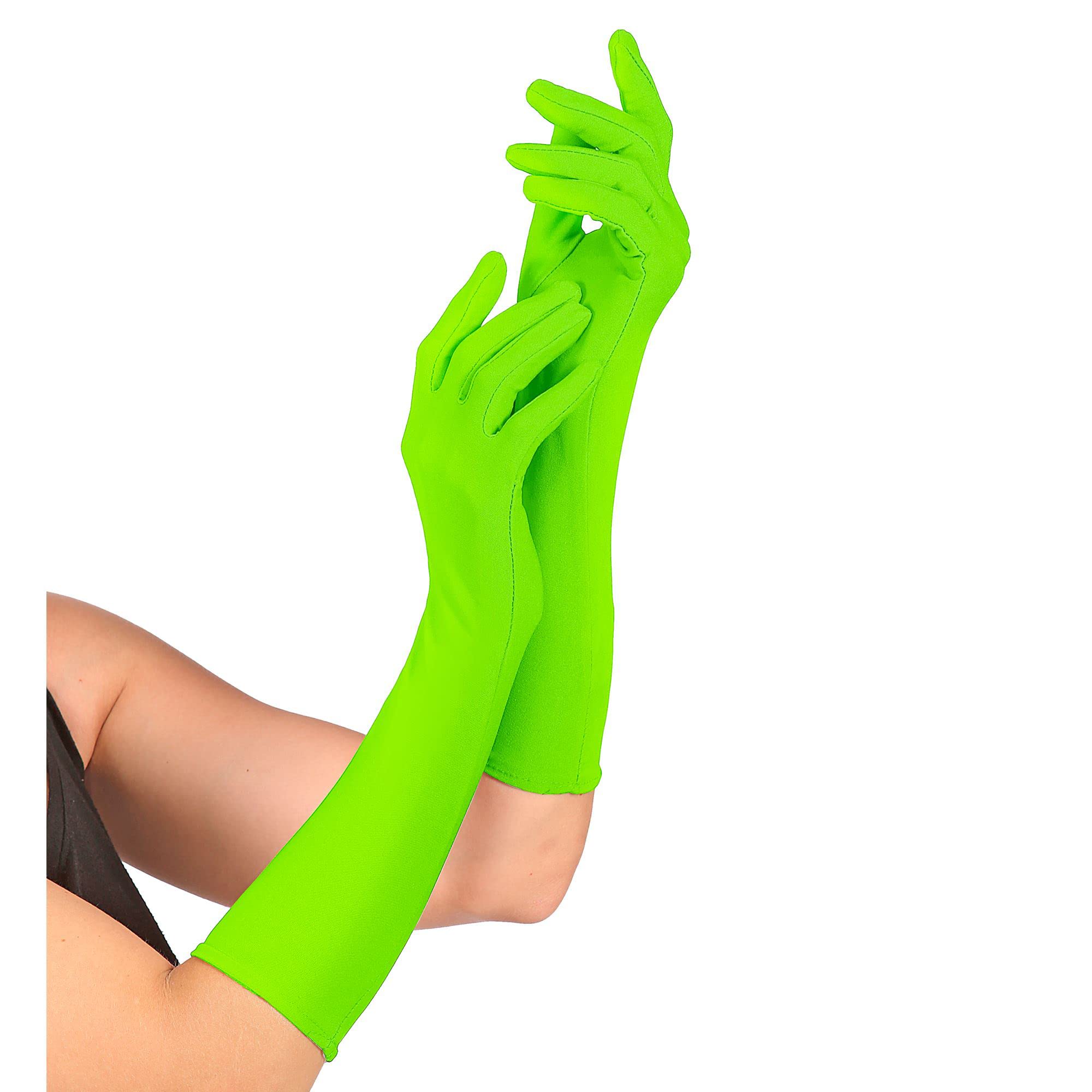 Neon Long - Green Lace Lycra & Neon Gloves for Fancy Dress Costumes Accessory