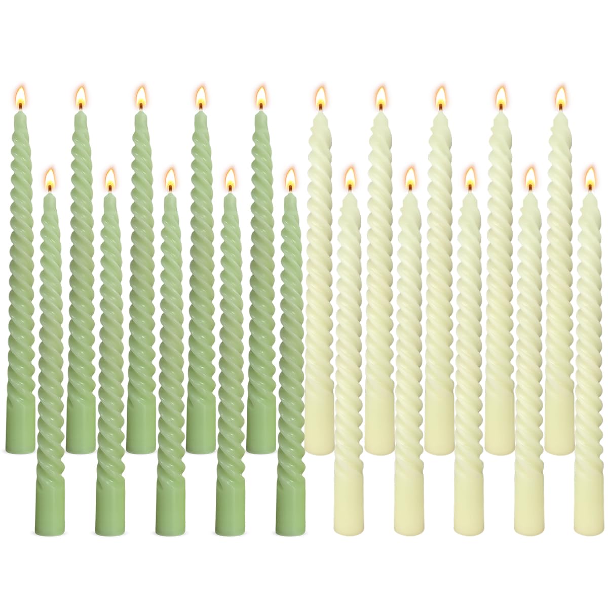 Photo 1 of 10 Pack Ivory and 10 Pack Sage Green Spiral Taper Candles for Home Decor, 10 Inch Unscented Dripless Twisted Candlesticks for Weddings Dinner Holiday Decoration Formal Events