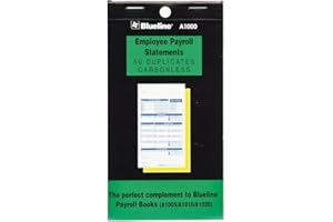 Blueline Payroll Statement, Manifold Book, Flexible Black Cover, 50 Carbonless Duplicates, One Page/Employee Per Period, Engl