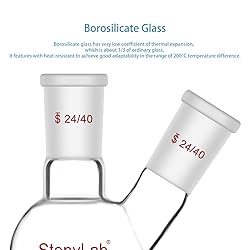 stonylab Flat Bottom Flask FBF, Heavy Wall 2-Neck