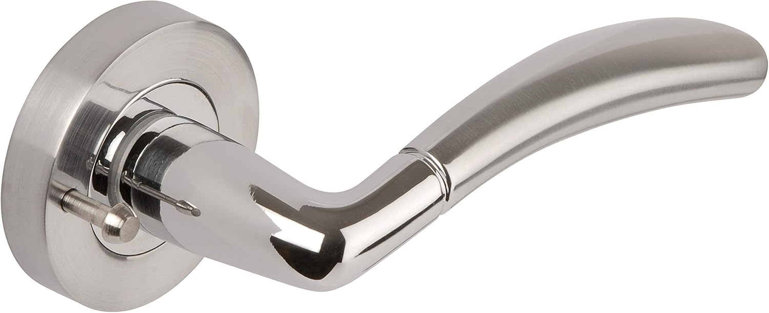 chromaline 3585-PRV Excel Architectural Titon Lever On Round Rose & Push Button Privacy Latch, Satin/Polished Chrome - Image 3