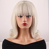 MAGQOO Blonde Wig Women Short Blonde Wig with Bangs Retro Bouffant Beehive Wigs 60s 70s 80s Costume Cosplay Halloween Party with Wig Cap