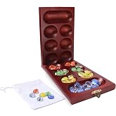 GSE 2-Player Folding Wooden Mancala Board Game, Mahogany | 48 Multi-Color Glass Stones, Storage Bag, Portable Family Travel Strategy Game, For Kids &amp; Adults, Family Game Night