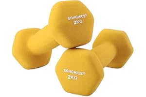 SONGMICS Juego de 2 mancuernas, mancuernas hexagonales, revestimiento de neopreno, entrenamiento de fuerza, entrenamiento, fitness, para casa