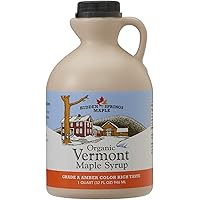 Hidden Springs Maple Organic Vermont Maple Syrup, Grade A Amber Rich, 32 Ounce, 1 Quart, Family Farms, BPA-free Jug