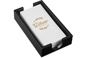 BIVVCLAZ Napkin Holder for Bathroom, Wooden Guest Towel Holder Tray for Bathroom, Disposable Paper Hand Towel Holder for Bathroom Accessories, Dinner Napkin Holder for Kitchen Table Party, Black
