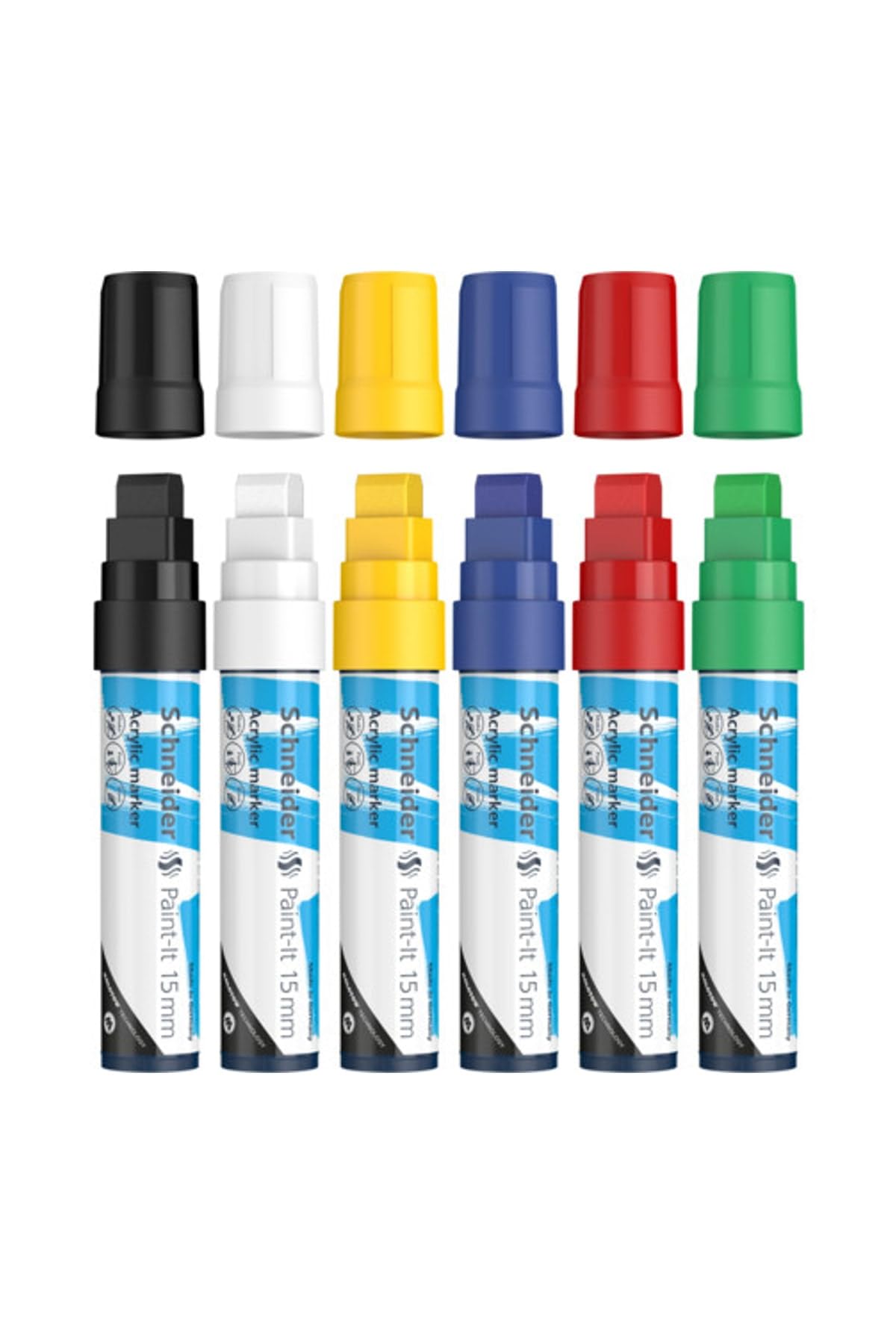 Schneider Paint-It 330 Acrylic Marker Set 1 (15 mm line Width, high Coverage, Brilliant Colour, for Almost All Surfaces) 6 Pieces
