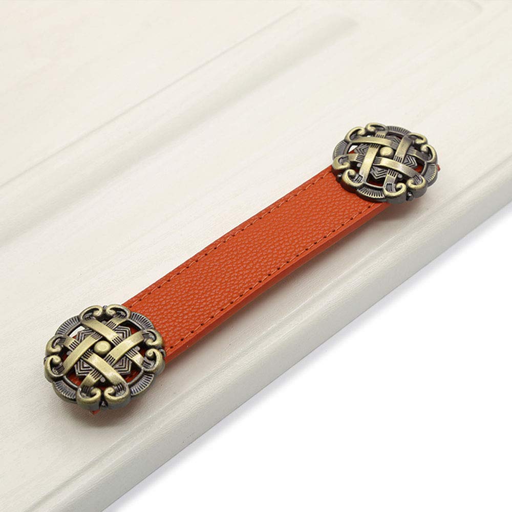 POFET 6pcs 115mm/4.52inch Hole Distance.Double Hole Surface Leather Handle Leather PU Suitcase Handle Drawer Cabinet Door Handle With Screws 22mm - Orange