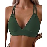 Tainehs Women's Push Up V Neck Bikini Tops Criss Cross Back Padded Bathing Suit Top Only