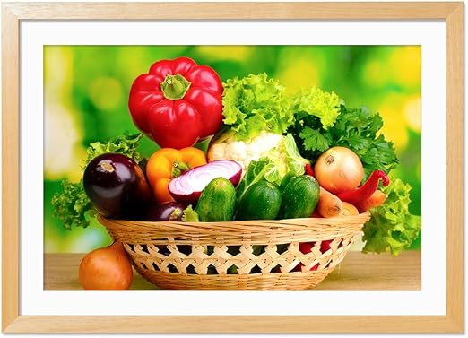 Amazon Com Fresh Vegetables In Basket Wood Color Frame Art Print Poster Home Wall Decor 16x24 Inch Posters Prints