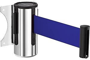 DuraSteel Wall Mount Crowd Control Retractable Belt Barrier - 9.2 Ft Blue Retractables Barrier Belt w/Stainless Steel Casing - Do Not Enter Crowd Control Barriers NOT Stanchions with Retractable Belts