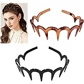 Crugest 2025 New U Shape Fashion Tooth Hair Comb Headband, 2 Pcs High Cranium Headbands for Women's Hair, Zig Zag Reversible Korean Headbands with Teeth for Women Gifts for Teen Girls (Amber+Black)
