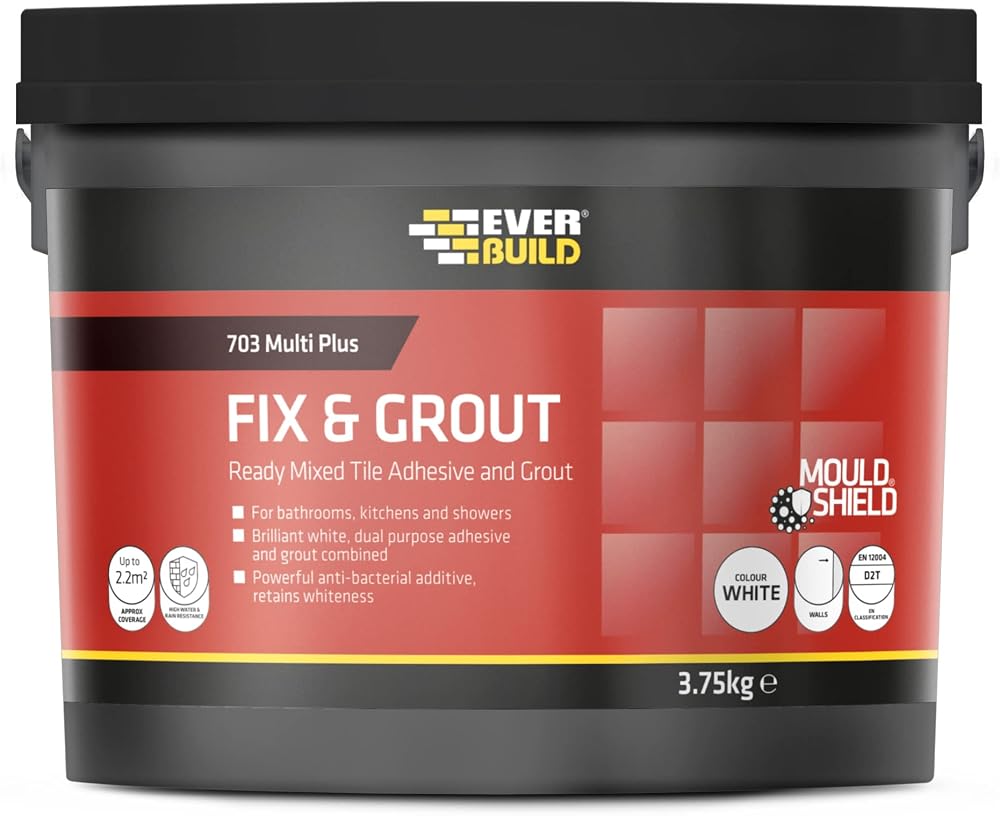 Everbuild 703 Fix And Grout Tile Adhesive Ready Mixed Anti-Mould White 3.75kg