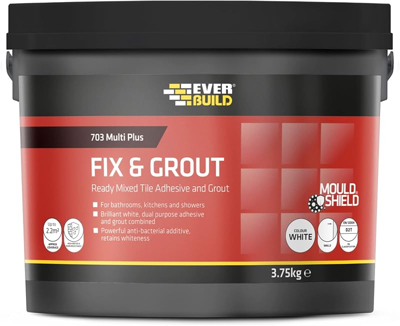 Everbuild 703 Fix And Grout Tile Adhesive Ready Mixed Anti-Mould White 3.75kg