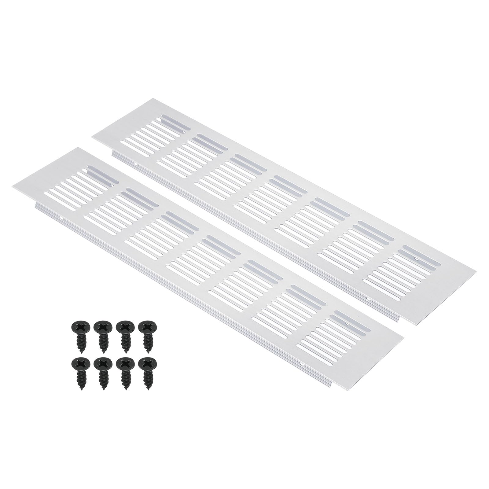 PATIKIL 12 x 3 Inch Door Air Vent Cover, 2pcs Aluminum Grille Ventilation Cover Louvered with Mounting Screws for Cabinet Wardrobe Door, Silver Tone