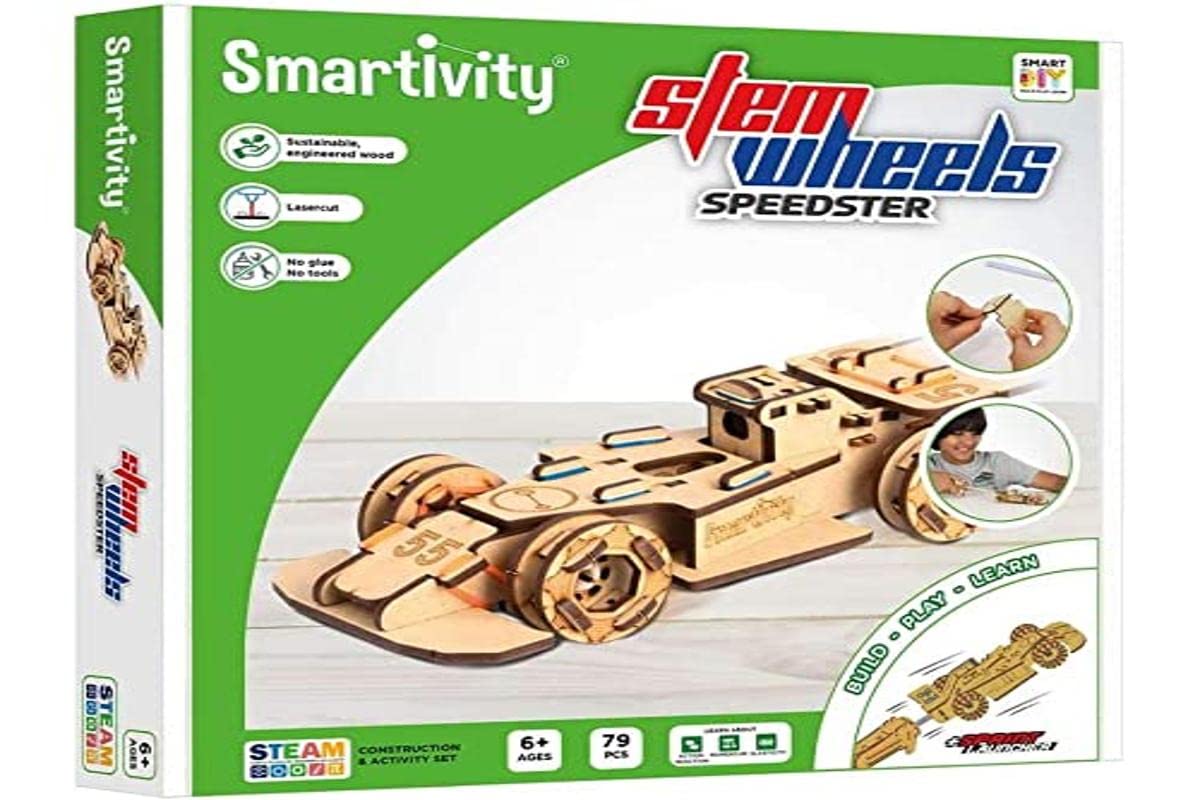 Smartivity Stem Wheels Speedster Wooden Construction Kit, Build Play & Learn, 102 Pieces, Ages 6+,24 x 24 x 4cm