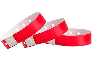 100 WristCo Neon Red Plastic Wristbands for Events – Extended Wear, Secure Snap Prevents Reuse – Premium-Grade Bracelets for Hospital & Medical ID, Party & VIP Identification