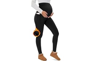 UBCUTE Maternity Fleece Lined Leggings with Pockets Over Belly,Thermal Womens Pregnancy Workout Pants Warm Winter
