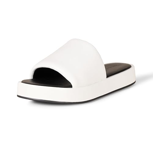 Amazon Essentials Women's Slide Flatform Sandal, White, 11