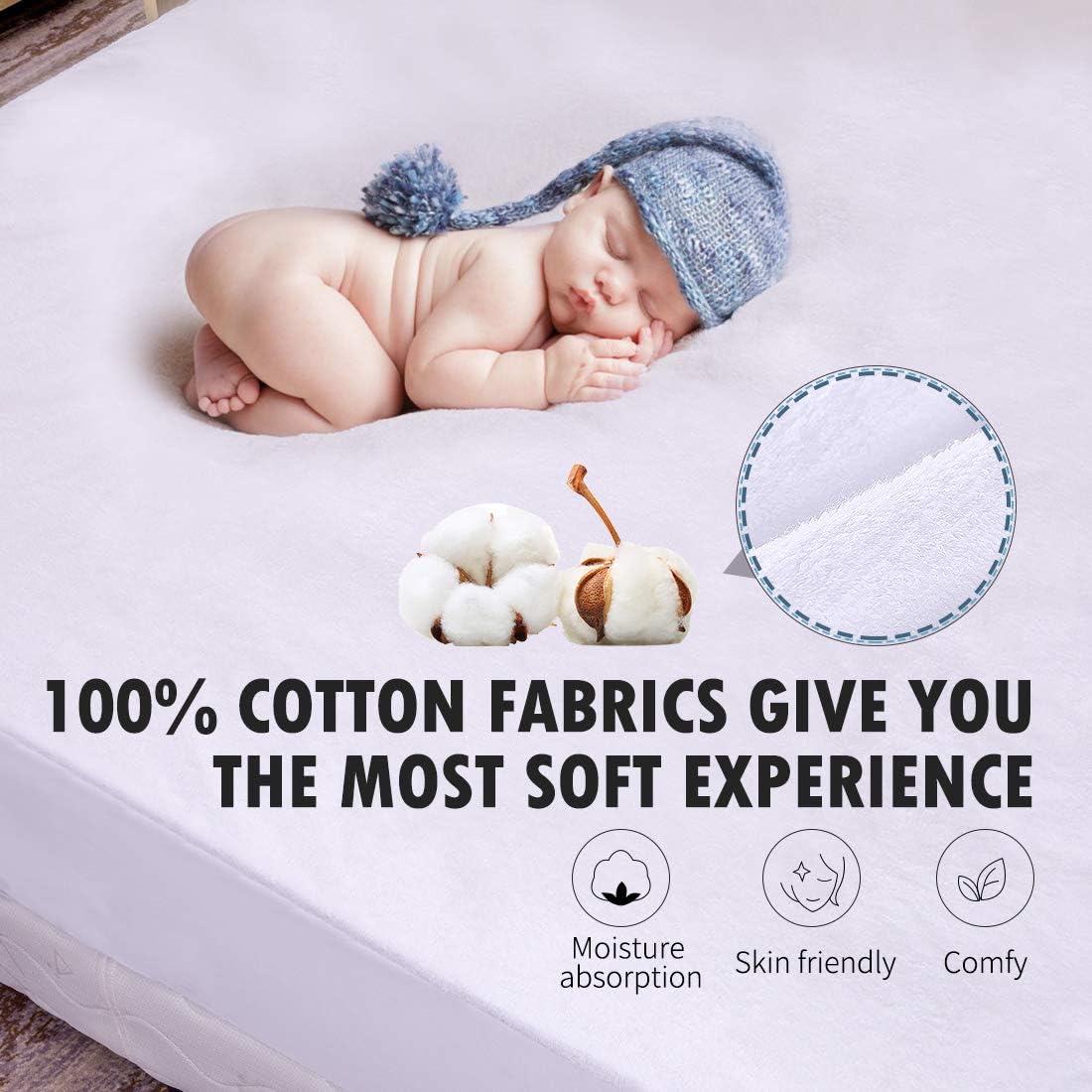 COTTONHOUSE Queen Size 100% Waterproof Mattress Protector，Mattress Cover Hypoallergenic/Dust Proof 8"-21" Deep Pocket Soft Breathable Noiseless: Home & Kitchen
