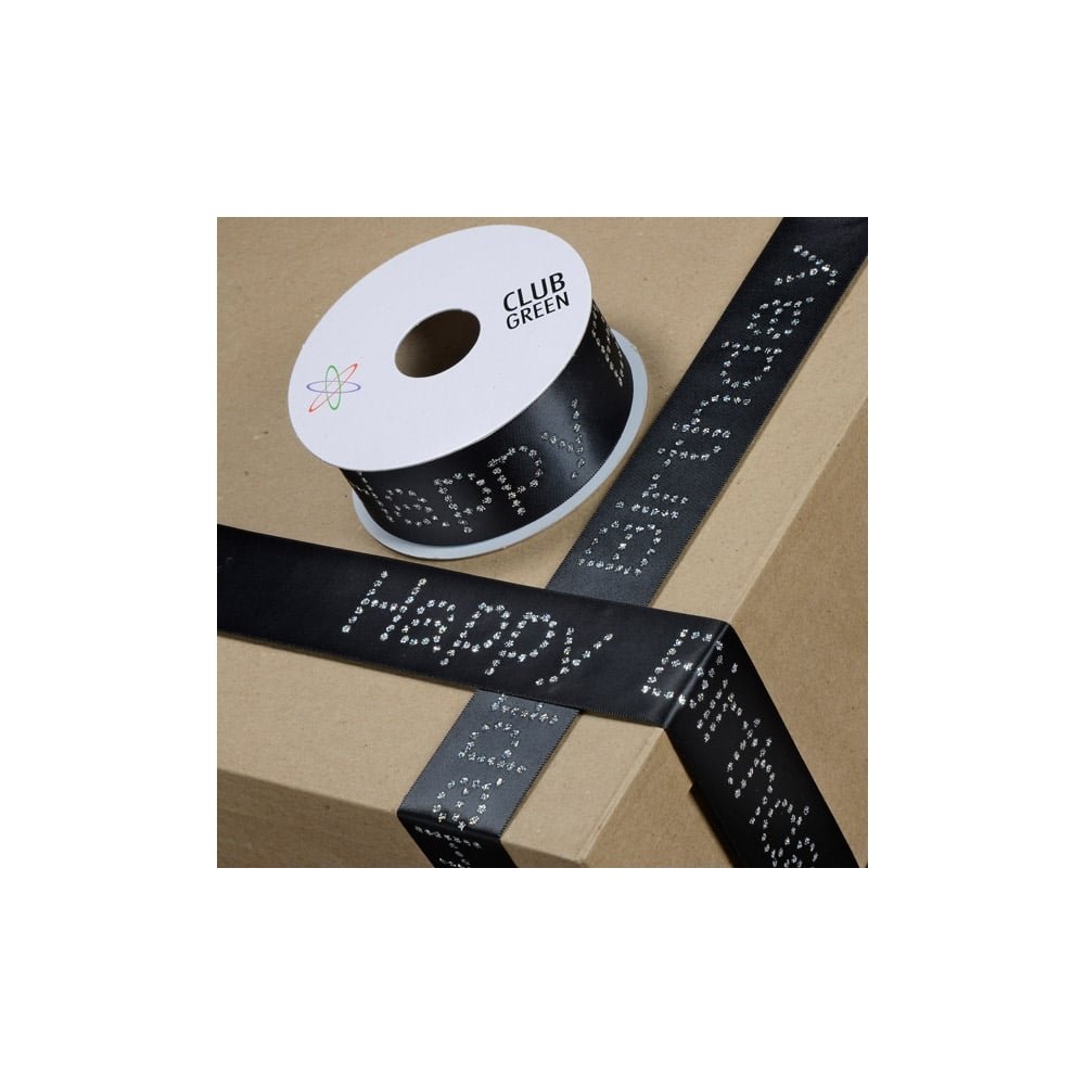CLUB GREEN HAPPY B/DAY BLACK RIB/DIAMANTÉ 40X10MT, Fabric, 11 x 11 x 4.95 cm