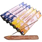 Satya Nag Champa, Frankincense & Myrhh with ANKCIENSE incense holder pack of 3 fragrances variety pack of 90 sticks Insense Insence