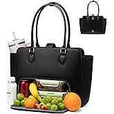LOVEVOOK Lunch Tote Bag for Women, 2-in-1 Work Tote Bag with Lunch Compartment, Insulated Lunch Bag & 15.6 Inch Laptop Bag for Women, Ideal for Teacher, Nurse and Camping Use, Black