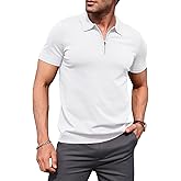 RQP Mens Zipper Polo Shirts Knit Casual Shirts Short/Long Sleeve,Stretch Slim Fit Golf Shirts,Soft Pullover