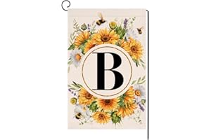 BLKWHT Monogram Letter B Garden Flag Summer Sunflower 12x18 Vertical Double Sided Spring Floral Bee Outside Decorations Small Burlap Family Last Name Initial Yard Flag
