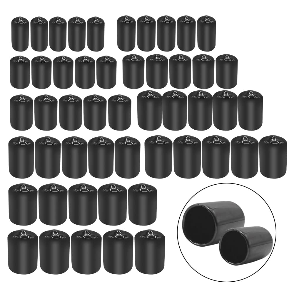 HLIWS Round Rubber End Caps-50 Pcs Black Rubber Covers,Screw Thread Protectors for protection of screws,tubes,cables,wires,etc(10 Sizes,internal diameter 12-21mm)