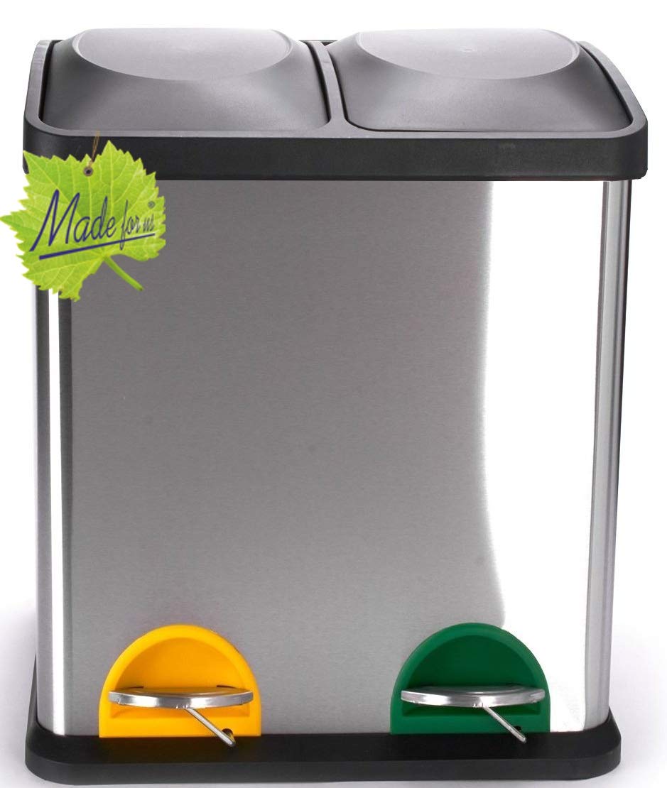 30 Litre Stainless Steel Separator Waste Bin 2 x 15 Litre Waste