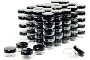 ZEJIA 10 Gram Sample Containers, 100 Count Cosmetic Containers with Lids, Refillable Empty Sample Jars, Small Plastic Containers with Lids (Black)