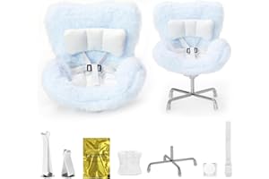 PARAQUIP Car Seat for Dolls 10-17cm, Cute Doll Accessory with Soft Furry Cushion, Air Vent Clip & Desktop Stand, Display Sofa for Blind Box & Collectors, Functional Car Ornament (Blue)