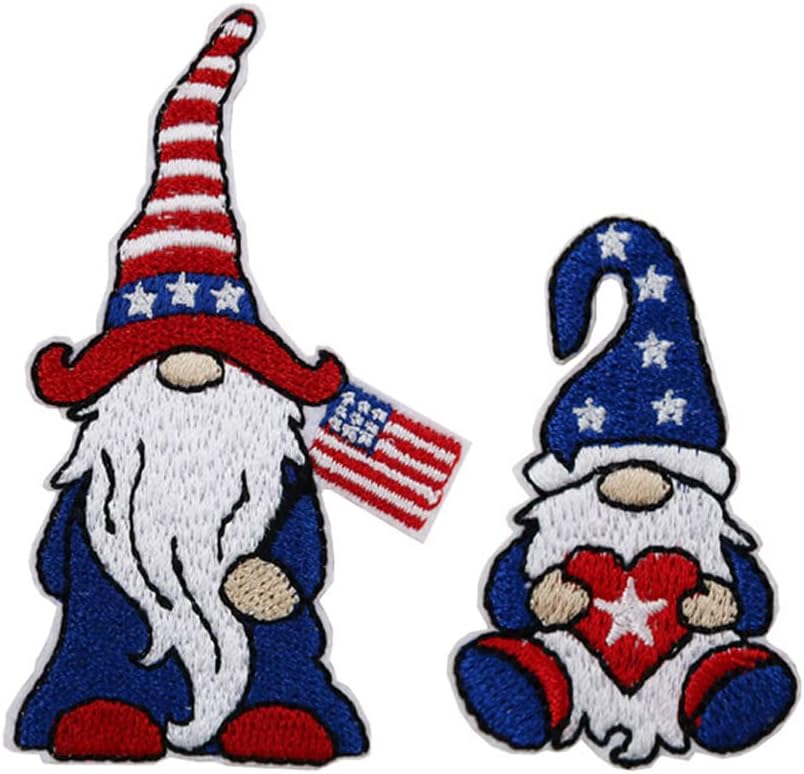 Mixed Media - Patriotic Shirts for Men Women DIY, Tops T-shirt Hats DIY American Flag Gnome Embroidered Iron On Patches Set of 2