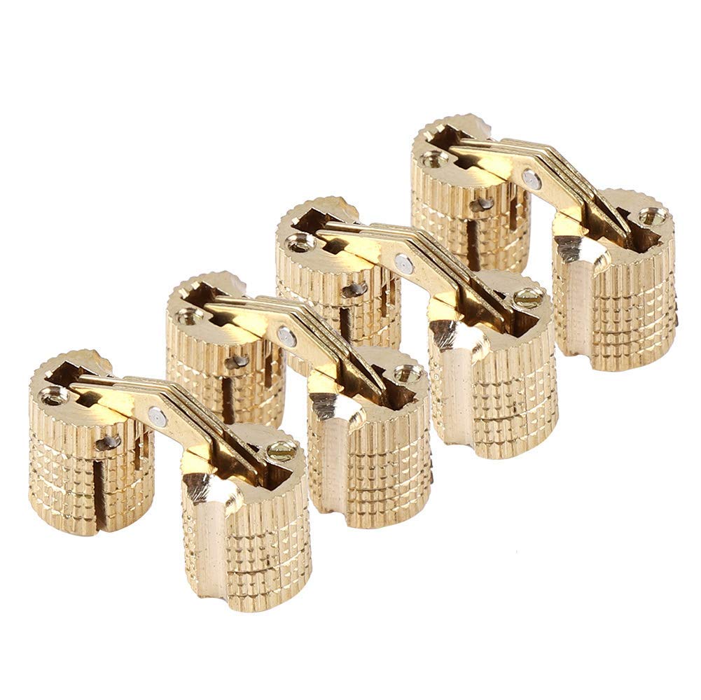 Zerodis 4Pcs Gold Barrel Hinge Brass Hidden Concealed Hinge 10mm Cabinet Gift Box Invisible Barrel Hinges with 180° Opening Angle for DIY Jewelry Box Hand Craft