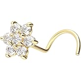 PIERCINGLINE 750 REAL GOLD nose ring spiral | 18 KARAT | FLOWER with CRYSTAL | real gold tiny nose stud nose piercing