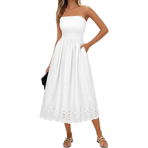 chinese dress ladies Aigeman Women Strapless Tube Maxi Dress Flowy Swing Long Sundress  Sleeveless Summer Boho Beach Dress with Pokets 330(XS,Apricot) at Amazon  Women's Clothing store