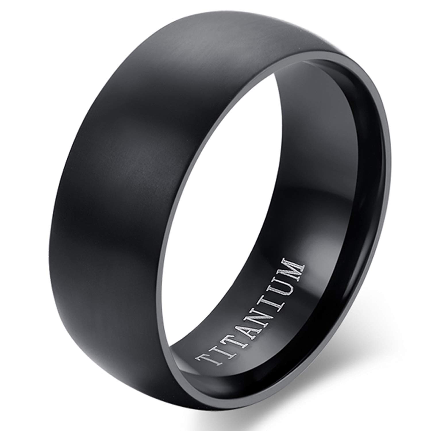 Cupimatch 8MM Black Titanium Engagement Rings, High Polish Wedding Band Size 9 for Men Women