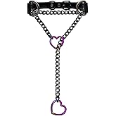 EverGlimp Black Leather Choker Collar For Women, Handmade Heart Slip Chain Choker Long Necklace with Adjustable Buckle