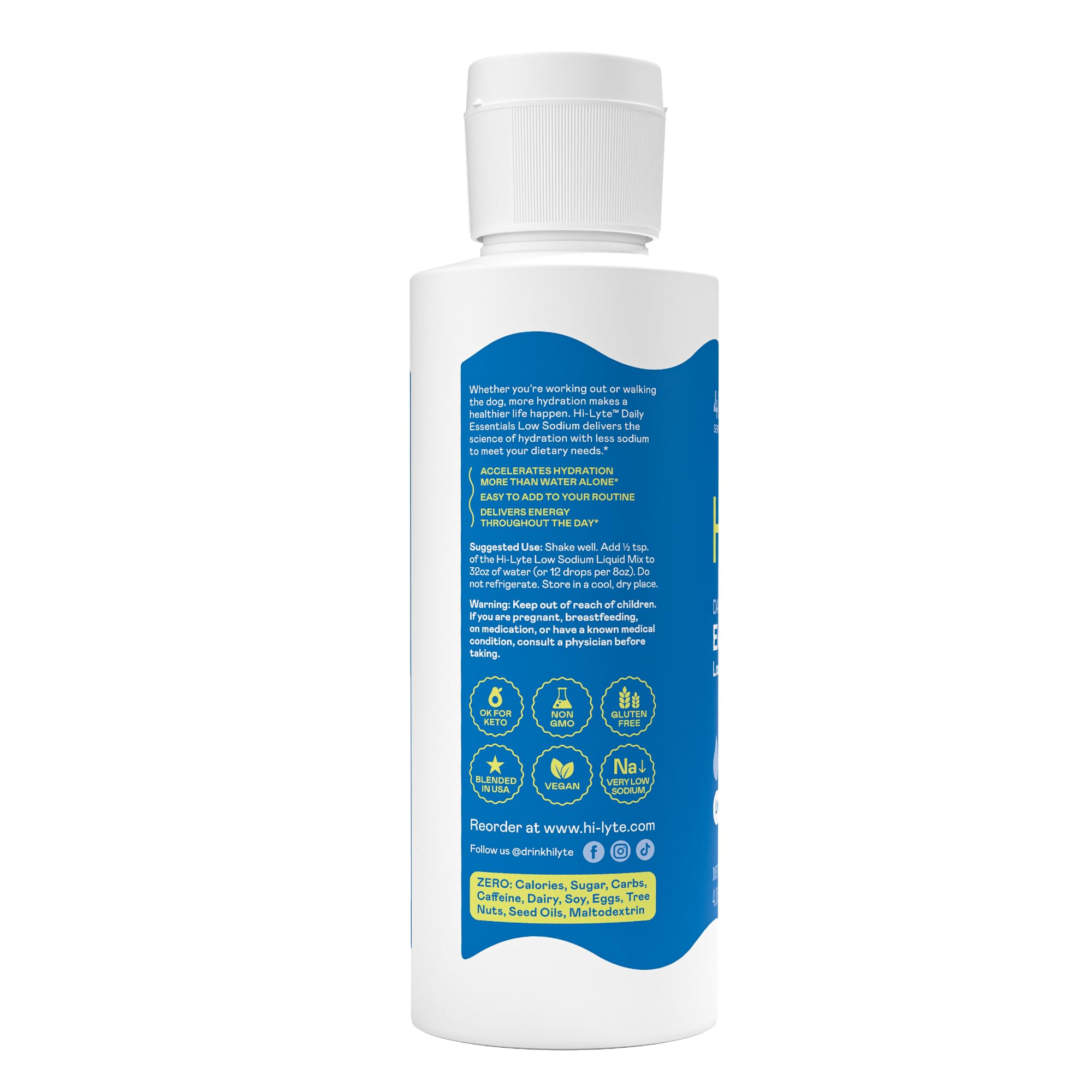 Hi-Lyte Low Sodium Electrolyte Supplement for Immune Support, Fasting and Rapid Hydration | 48 Servings | Magnesium, Potassium, Zinc | Unflavored Mineral Taste Drops