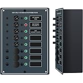 Haoguo AC Main 6 Positions Circuit Breaker Panel with Red Reverse Polarity LED Indicator, Included Free AC Isolation Back Cover, Pre-Wired, Ideal for Marine RV Yacht